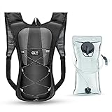 CKE Trinkrucksack mit 2L TPU-Trinkblase, Taktischer Wasserrucksack für Männer und Frauen, Trinkrucksack zum Wandern, Radfahren, Laufen Klettern - Schwarz