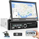 Autoradio 1 Din mit 7 Zoll Motorisiertem Bildschirm, Hikity Autoradio Bluetooth mit USB/SWC/FM Radio/AUX/TF Auto Radio Touch Display mit Mirror Link + Rückfahrkamera