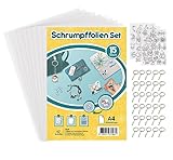 Sweelov 15 Blatt Schrumpffolien Set mit 30 STK Schlüsselanhänger A4 Schrumpfende Plastikfolie mit Motiven transparent Deko Folie für Handwerk