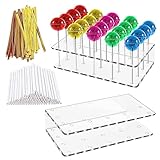 2 Stück Cake Pop Ständer 20 Löcher Lollipop Holder mit 100 Cake Pop Stiele & 100 Gold Twist Krawatten Cake Pop Halter Ständer Lollipop Halter Lutscher Halter für Süßigkeiten Hochzeit Geburtstag Backen