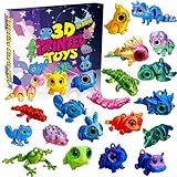 ALUNME 3D Gedrucktes Adventskalender 2025 Kinder, 24-tägiger Weihnachtscountdown-Kalender mit 24 Spielzeugen,3D Printed Animals Advent Calendars 2025, Gift for Boys Girls Party Favors