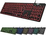 Arteck USB Kabelgebundene Tastatur Hintergrundbeleuchtung 7 Farben & Einstellbare Helligkeit Full Size Tastatur mit 1,8m langem Kabel, numerischem Keypad, für Computer Desktop Laptop und Windows 11 10