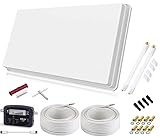 SELFSAT H30D2+ Set - Twin Flachantenne Full HD 4K UHD für Zwei Teilnehmer inkl. Fensterhalterung + SAT-Finder + Fensterdurchführung + F-Stecker + Wetterschutztüllen