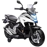 AIYAPLAY Kinder Elektro-Motorrad, 12V Kindermotorrad mit MP3, USB, LED-Scheinwerfer, Kinderfahrzeug mit Frühpädagogischen Funktionen, Trainingsrädern, 3km/h, für 3-6 Jahre, Weiß