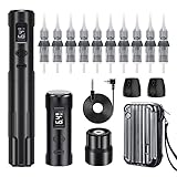 Biomaser Wireless Semi Permanent Make-up Maschine mit 2 Batterien, 10 Stück Kartuschen Nadeln geeignet für Eyeliner Lippen Augenbrauen Miroblading Schattierung für Anfänger und Künstler