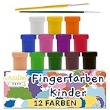 Creative Deco Fingerfarben Kinder Ungiftig Bastel-Farbe Plakat-farbe Set | 20 ml x 12 Mehrfarbige Becher | 12 Grundfarben | Finger-malfarben Perfekt für Anfänger Studenten Künstler