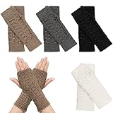 Opopark 4 Paar Handstulpen Weicher Strick Handschuhe Ohne Finger,Halb Fingerlose Handschuhe,Winter Handschuhe Fingerlos Für Mädchen, Mode Warme Finger Handgelenk Armstulpen