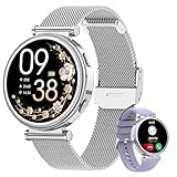 Sanorum Smartwatch Damen, 1.27' HD Voll Touchscreen Armbanduhr mit Telefonfunktion, 120+Sportmodi, IP68 Menstruationszyklus SpO2 Pulsuhr Schrittzähler Kalorien Fitness Tracker iOS Android, Silber