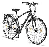 Licorne Bike Premium Trekking Bike in 28 Zoll - Fahrrad für Herren, Jungen, Damen und Herren - 21 Gang-Schaltung - Herren Citybike - Männerfahrrad - Life M-V-ATB - Schwarz/Grau