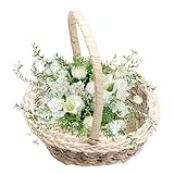 Blumenkorb Hochzeit, Rattan-Imitat Flochten Körbchen mit Klein Henkel, Blumenmädchen Korb, Blumenkörbchen für Kinder zum Blumen Streuen, Ideal als Präsent oder Geschenkkorb, Hochzeit Dekoration