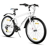Hiland Mountainbike 26 Zoll für Jugendliche & Erwachsene, 18-Gang Fahrrad mit Doppel-V-Bremse, High Carbon Stahlrahmen MTB Fahrrad für Jugend Frauen Männer, Weiß