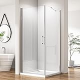 Eckeinstieg Duschkabine Schwingtür mit Seitenwand 90x75x195cm Duschabtrennung Pendeltür mit festem Seitenteil, Komplettdusche mit 5 mm Nano ESG-Sicherheitsglas, Duschwand Glas Leichte Reinigung