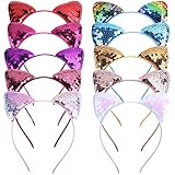 EUDUQ Katzenohren Haarreif Set,10 Stück Glitzer Katze Haar Hoops Metall katzenohren Stirnband Pailletten Cat Ears Stirnbänder Mädchen Haarschmuck Für Geburtstagsparty Cosplay