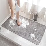 HITSLAM Duschmatte rutschfest, 60x40cm Badewannenmatte rutschfest mit Ablauf, Weiche PVC-Luffa Antirutschmatte Badewanne, Schnell Trocknende Badematte, Grau