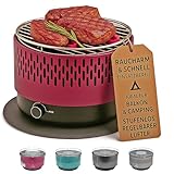 SOUK ONE Tischgrill mit Aktivbelüftung, Holzkohlegrill Grill mit Lüfter, Campinggrill BBQ Outdoor (Rot)