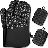 MILcea Ofenhandschuhe Topflappen Topfhandschuhe 4er Set, Backhandschuhe Kochhandschuhe Oven Mitts Hitzebeständig, 30*18*3.5cm