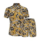 rtdgcv Trainingsanzug Sportanzug Herren Sommer Mode Freizeit Hawaii Retro Print Strand Meer Urlaub Kurzarm Shorts Anzug Zweiteiler Cord Weste Herren (Yellow, XXXL)