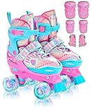 Rollschuhe Kinder Verstellbar Mädchen Rollerskates, Größe 26-37 Mit 6er Kinder Protektoren Set und Led Leuchtenden Rädern für Mädchen 1 Pair