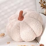 Yhoelata Halloween Kürbis Kissen Groß, Kissen Kürbisform Cremeweiß Dekokissen, Herbst Zierkissen Aesthetic Sofakissen Teddysamt Kissen, Bett Deko Kissen Runden für Kind Schlafzimmer, Geschenk 30 cm