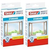 tesa Insect Stop STANDARD Fliegengitter für Fenster - Insektenschutz zuschneidbar - Mückenschutz ohne Bohren - 1 x Fliegen Netz weiß - 100 cm x 100 cm (Packung mit 2)