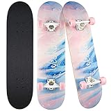 WeSkate Skateboards für Mädchen und Jungen Anfänger 7-lagiges Double Kick Deck Element Cruiser Skateboard (Blau Rosa) 31 x 8 Zoll Skateboards