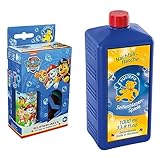 PUSTEFIX Mini-Mix PAW Patrol 70ml I Seifenblasen Set I Seifenblasen Kinder Set mit Herz-, Kreis-, Stern-Blasring + Seifenblasen Nachfüllflasche Maxi 1L