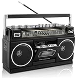 Retro-Classic-Portable-Boombox im 80er-Jahre-Stil mit Kassettenrecorder, AM/FM/SW1/SW2-Radio, Bluetooth-Streaming, USB/SD, AUX, 2 Stereolautsprecher, 24W Dual Full-Range High-Bass-Lautsprechern