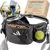 HUND IST KÖNIG® Leckerlitasche für Hunde Leckerlis & Hundezubehör - Robuste Bauchtasche Hund - Futterbeutel Hunde mit viel Platz, Kotbeutelspender, Handyfach & Leinen-Gurt