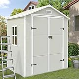 UDPATIO Gartenhaus wetterfest 183 x 137 x 210 cm, 3.9 m³, Kunststoff-Harz außerhalb Schuppen & Outdoor-Lagerung für Mülleimer,Rasenmäher mit abschließbarer Tür für Rasen, Terrasse, Sandstein