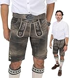Schöneberger Trachten Couture Herren Lederhose kurz mit Trachtengürtel, Trachtenlederhose braun für Oktoberfest, Trachtenhose Starnberg (54)