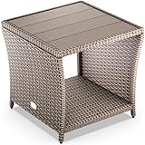Casaria® Polyrattan Beistelltisch mit WPC Tischplatte 45x45x40cm 80 kg Belastbarkeit Wetterfest Outdoor Garten Terrasse Balkon Tisch Gartenmöbel Creme