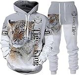 lFTEGUFKXS Herren Tier 3D Tiger Jogginganzüge Set 3D Gedruckt Trainingsanzug Sportanzug (S1,5XL)