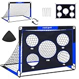 TTCB Sports 2-in-1-Fußballtor, 120 x 90 x 90 cm, Fußballtore für Kinder, Fußball-Trainingsnetz mit 5 Zielbereichen, faltbares Ziel-Trainingsgerät für Garten, Park, Hinterhof (blau)