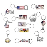 12 Stück NYC Silver Souvenir Collection New York Metall Schlüsselanhänger Ring Bundle Bulk inklusive 3 Flaschenöffner, Empire State, Freedom Tower, Freiheitsstatue USA Flagge, NY Cab, Apfel und mehr