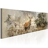 murando - Bilder Hirsch 150x50 cm Vlies Leinwandbild 1 tlg Kunstdruck modern Wandbilder XXL Wanddekoration Design Wand Bild Panoramabild - Landschaft Natur Tier Wald Wiese wie gemalt g-B-0042-b-a