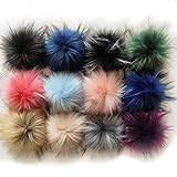 Kunstfell Pompon, 12Pcs Fellbommel, Bommel für Mütze, Fellpompon mit Elastischem Gummiband für DIY Hüte, Taschen, Schals, Schuhe, Schlüsselanhänger, Basteln(8cm)