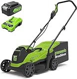 Greenworks Akku Rasenmäher 24V 33cm Bürstenloser Motor, 25-70mm Schnitthöhe, 2 Funktionen,Modell:GD24LM33K4 mit 30L Tasche mit 4Ah Akku und Ladegerät