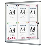Floodirekt Schaukasten 6xA4 inkl. 12 Magnete Infokasten Aushang Aushangkasten Magnetische & beschreibbare Rückwand Plakatschaukasten mit Alurahmen & Acrylglas