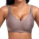 Jiuday BH Damen ohne Bügel Große Brüste Nahtloser Push Up BH Soft Bequemer Seamless Bra T Shirt Bügelloser Gepolstert Klassische Bralette (Kaffee,2XL)