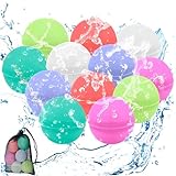 12 Stück wiederverwendbare Silikon-Wasserballons für Wasserschlachten –Wasserballoons Schnellfüller mit Mesh Bag, Silikon Wasserballons für Pool, Strand, Garten, Camping, Geburtstag