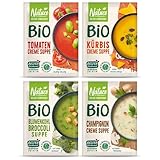 NATUCO Bio Suppenset mit Tomaten, Champignon, Blumenkohl-Brokkoli und Kürbis Cremesuppen - Glutenfreie und vegane Gerichte - Cremige instant Tütensuppen für jeden Tag