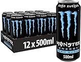 Monster Energy Absolutely Zero - koffeinhaltiger Energy Drink mit klassischem Monster-Geschmack - ohne Zucker - in praktischen Einweg Dosen (12 x 500 ml)