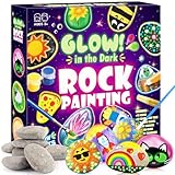 Steine zum Bemalen, Bastelset Kinder ab 5 6 7 8 9 10 Jahre Geschenk Mädchen 6-12 Jahren Basteln Mädchen 6-9 Jahre Ostern Geschenk 12 Stück Steine Bemalen Set mit 20 Farben(Farbe Leuchtet Im Dunkel)