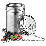 ecooe Teesieb LFGB 304 Edelstahl mit Deckel, Wiederverwendbare Teefilter für Losen Tee, Tea Strainer mit 20cm Kettenhaken und Abtropfschale für Verschieden Tasse Teekanne Kanne Töpfe