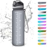 Sport Trinkflasche mit Strohhalm 1L, Wasserflasche mit Zeitmarkierungen Tritan, Gym Flasche Motivations, BPA Frei, Geeignet für Wandern Fahrrad, Schule, Fitness, Draussen