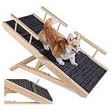 Zvonema Hunderampe, Hundetreppe aus Holz, Einstellbar 25.5-60 cm, Tragbare Katzen Rampe für Bett Sofa, Hundetreppe für Bett 60cm Hoch, rutschfeste Haustiertreppe Bis zu 100 Pfund Tragkraft