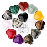 Crazyfly 15pcs Kristalle Steine Herz Stein Bunte Steine Heilung Kristall Edelsteine Set, Herz Stein Bulk Polierte Tasche Palm Daumen Edelsteine Meditation Chakra Reiki Energieausgleich