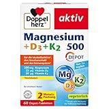 Doppelherz Magnesium 500 + D3 + K2 - Hochdosiertes Magnesium als Beitrag zur normalen Funktion der Muskeln und Nervensystems - 60 vegetarische Depot-Tabletten