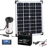 revolt Solar Set: Solarpanel (20 W) mit Akku, Laderegler und 230-V-Wandler (Solarpanel mit Akku und Steckdose, mit Batterie, Inselanlage 230V Speicher)