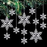 Kiiwah 25 Stück Acryl Schneeflocken Christbaumschmuck, Schneeflocken Anhänger Weihnachten Deko, Weihnachtsbaumschmuck Schneeflocken Hängende Ornamente für Weihnachten Party Hochzeit Dekoration